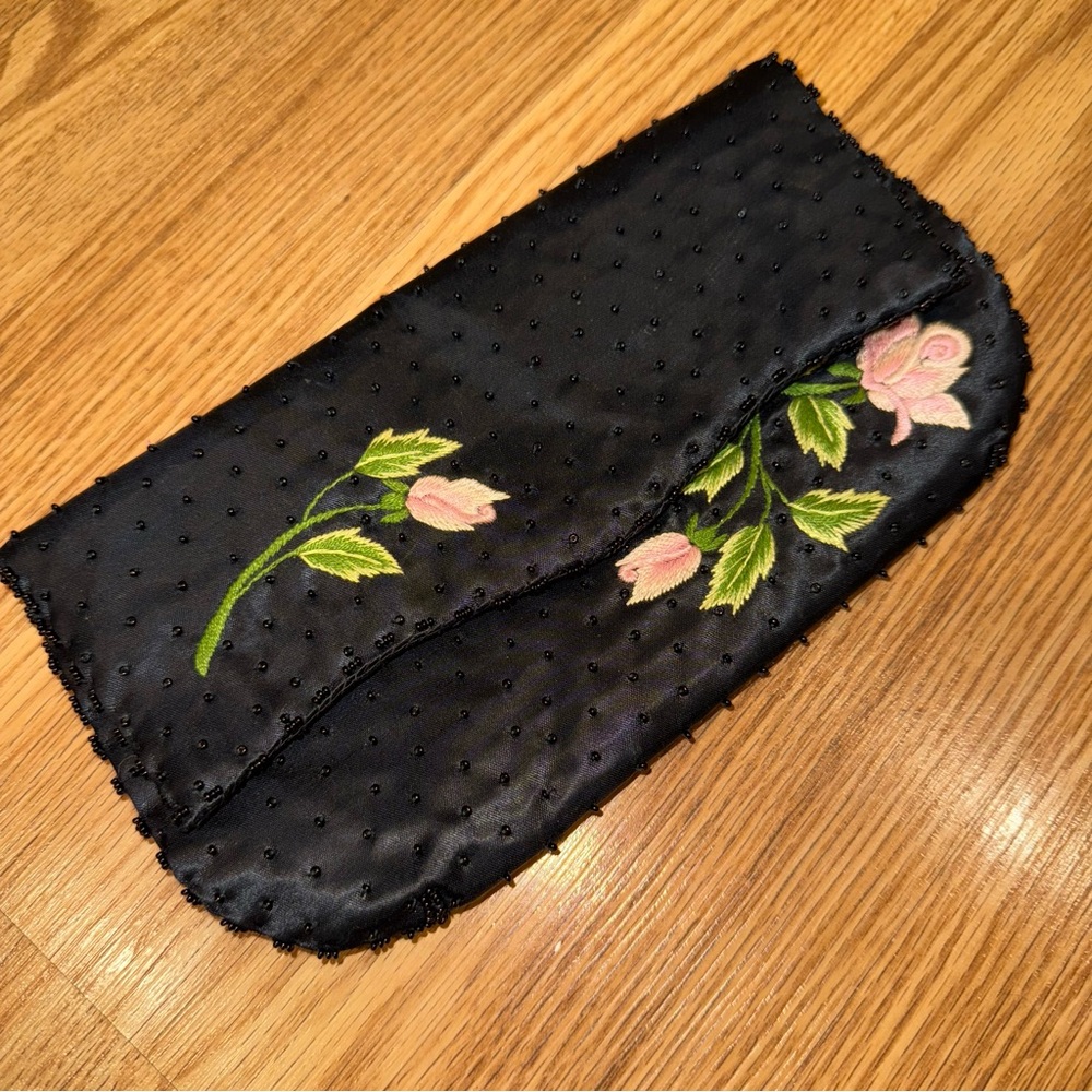Vintage Schildkraut‎ Satin Envelope Clutch Beaded Embroidered Made in Hong Kong